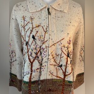 Design Options Sweater Cream and Brown Nature-Inspired Cardigan Sweater